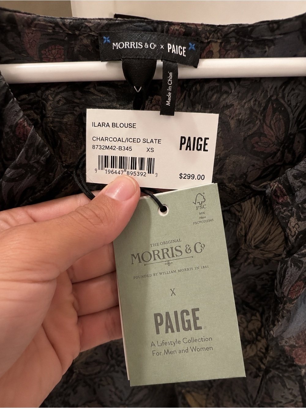 NWT PAIGE x Morris & Co. Silk Ruffle Blouse William Morris Print $299 - Picture 5 of 6